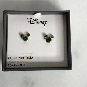 Disney Mickey Mouse 10kt Gold Blue Cubic Zirconia Sept Birthstone Stud Earrings